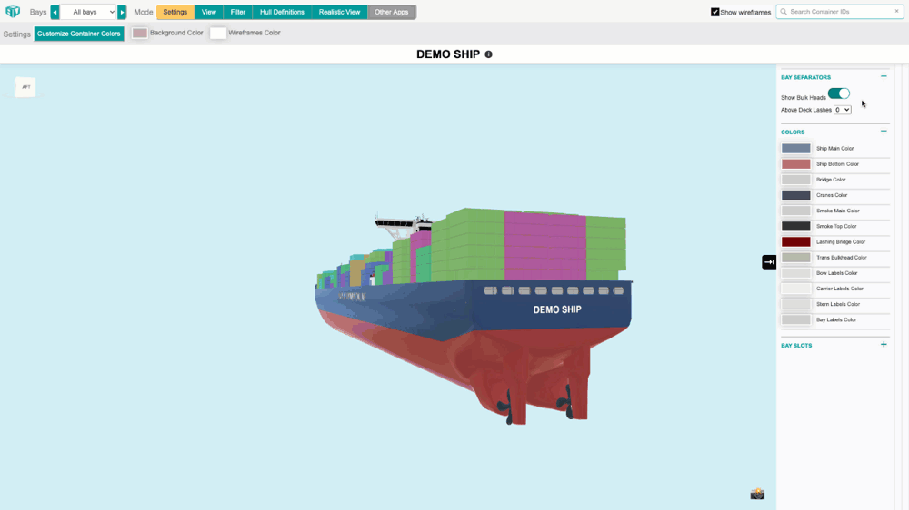 Animation of the deck lashes appearing on a bay when a height is chosen in the Above Deck Lashes dropdown