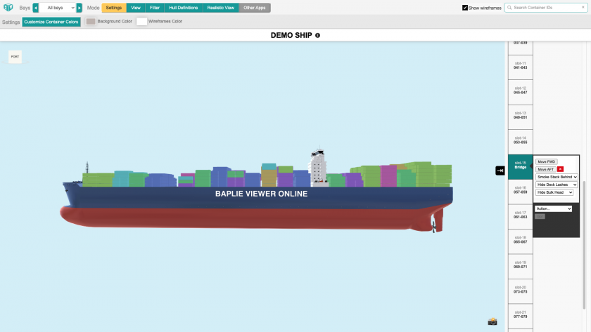 A bay slot that already has the bridge, with the window that has Move FWD, Move AFT and a red X