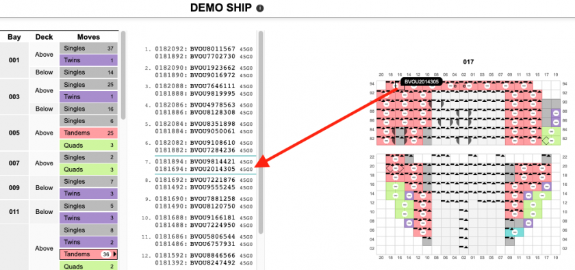 A container highlighted in the container list while the pointer is on it in the 2D view