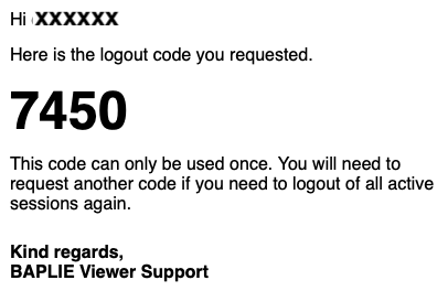 The email with the 4 digit logout code (older screenshot)