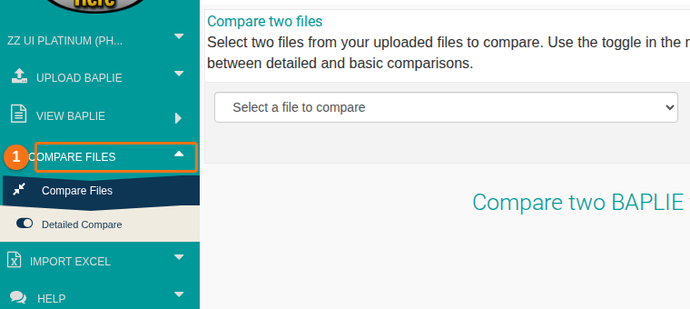 The Function Menu with the Compare Files section open