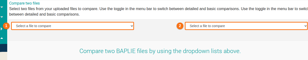 The Compare two files page with a dropdown for each of the two files