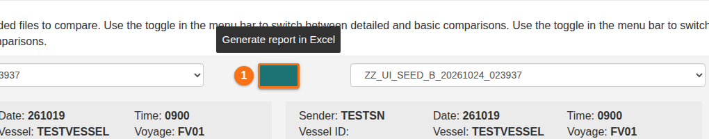 The Generate report in Excel button between the two file dropdowns