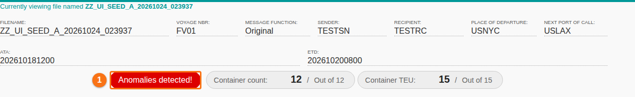 Top of the Dashboard with the red Anomalies detected button next to the container counts