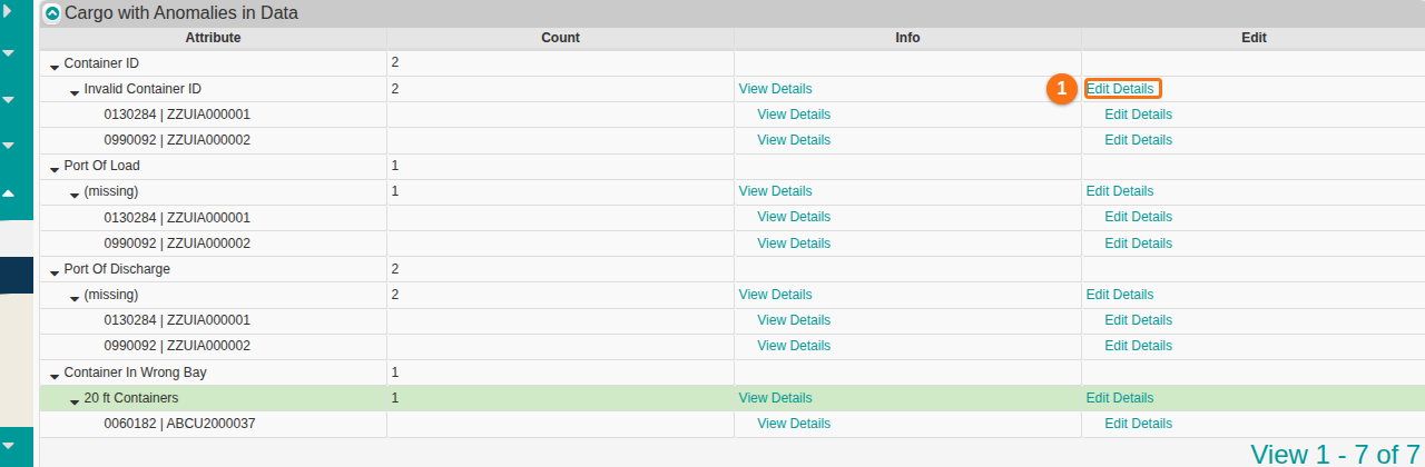An expanded anomaly category with the Edit Details link at the right of the category row