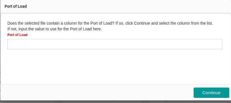 The Port of Load pop up for entering a value to apply to all records