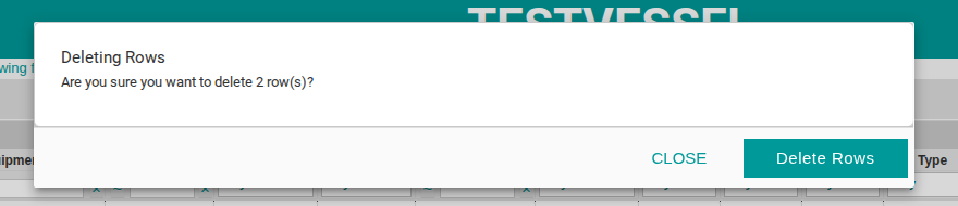 The Deleting Rows confirmation asking whether to delete the selected rows, with Close and Delete Rows buttons