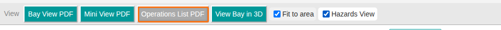 The View mode row of the 2D Bay View with the Operations List PDF button highlighted