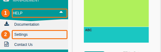 The Help section of the Function Menu with the Settings option