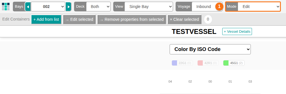 2D Bay View toolbar with the Mode dropdown set to Edit and the Add from list, Edit selected, Remove properties from selected and Clear selected buttons below it