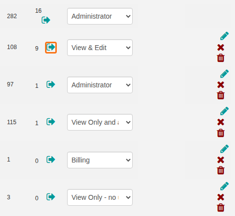 The team list with the log out icon next to a user’s number of open sessions highlighted