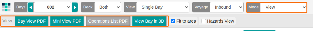 The Mode dropdown in the 2D Bay View menu bar and the row of options that appears below it