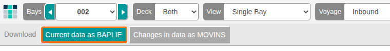 The 2D Bay View Download mode with the Current data as BAPLIE and Changes in data as MOVINS buttons