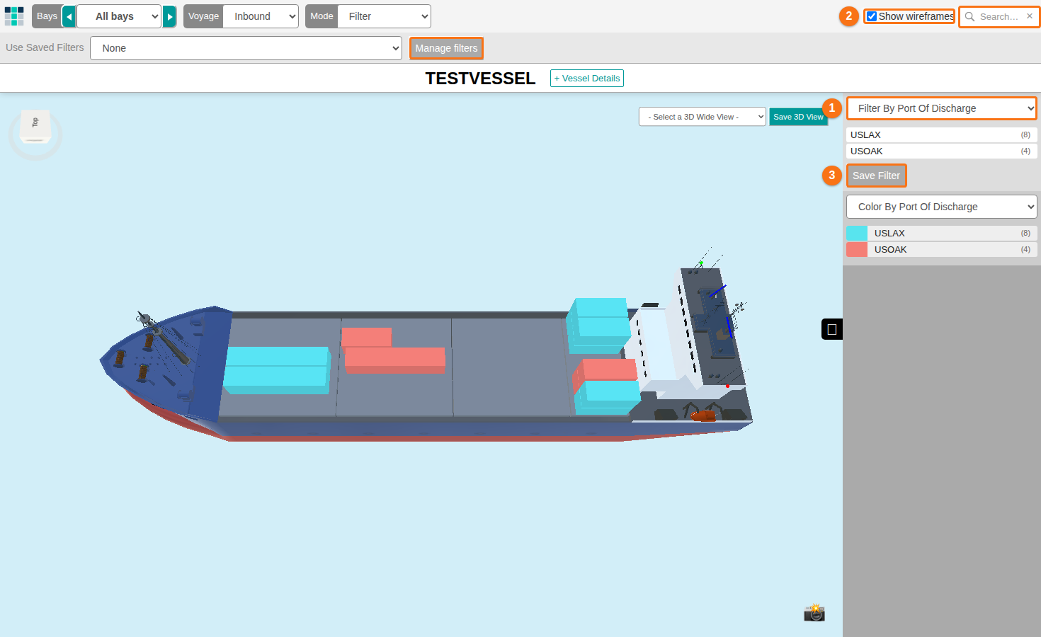 3D Filter mode with the Use Saved Filters dropdown and Manage filters button under the menu bar and the filter and colour panels on the right