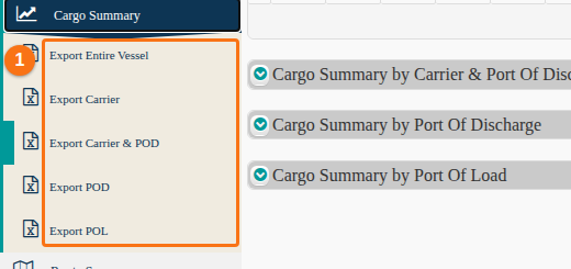 The Cargo Summary export options in the Function Menu
