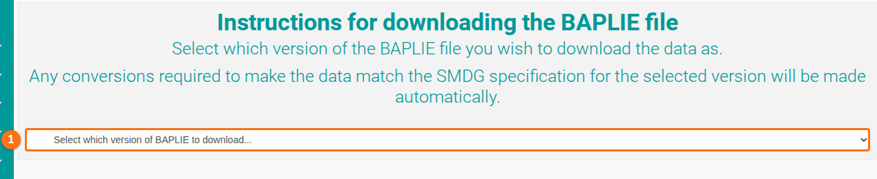 The Download BAPLIE page with the dropdown for selecting which version of the BAPLIE file to download