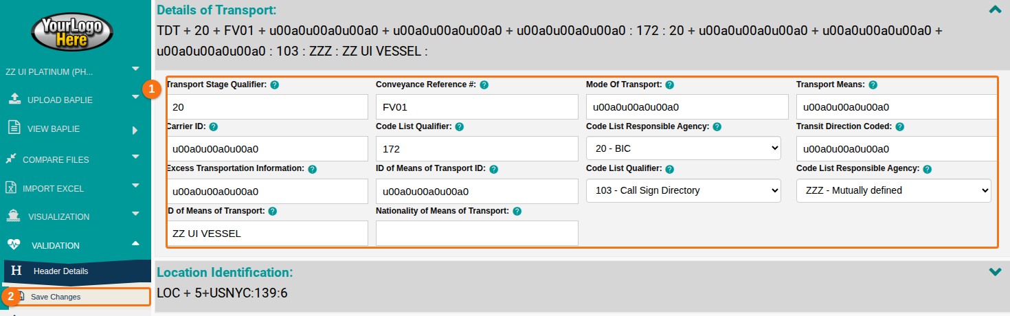 Header Details with the segment fields editable and the Save Changes option in the Function Menu