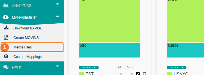 Management section of the Function Menu with the Merge Files option highlighted
