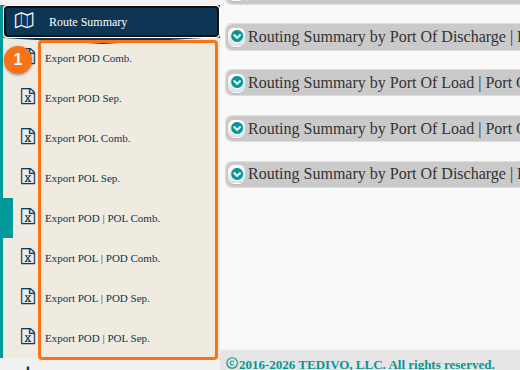 The Routing Summary export options in the Function Menu