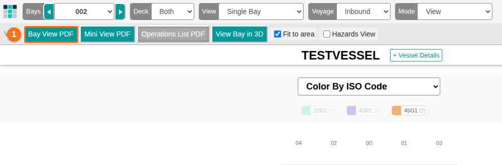 2D Bay View in View mode with the Bay View PDF button highlighted
