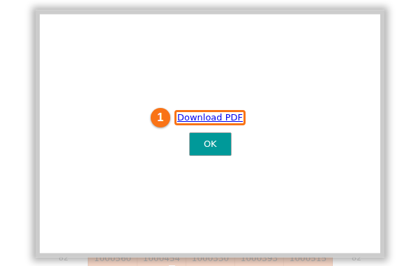 The window with the Download PDF link and the OK button once the PDF is ready