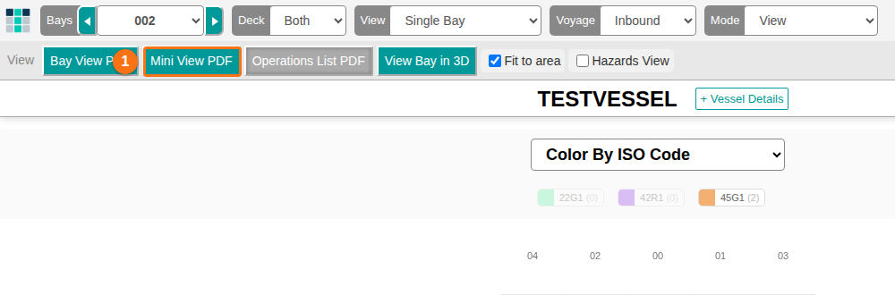 2D Bay View in View mode with the Mini View PDF button highlighted