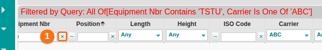 The x button to the right of a column filter value