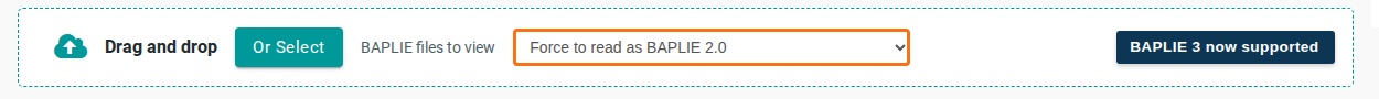 The upload box with the content-type drop-down set to Force to read as BAPLIE 2.0