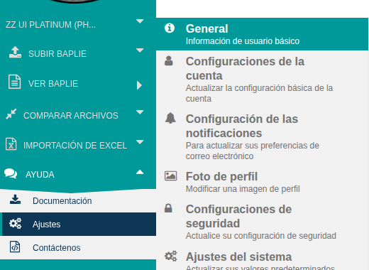 The Function Menu and settings tabs shown in Spanish