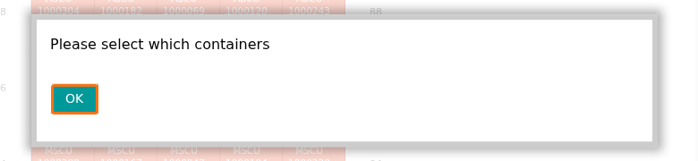The window Please select which containers with an OK button