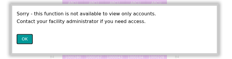 The message Sorry - this function is not available to view only accounts, with an OK button, shown to a view-only user