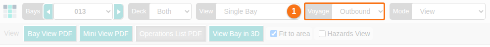 The 2D Bay View top bar with the Voyage dropdown
