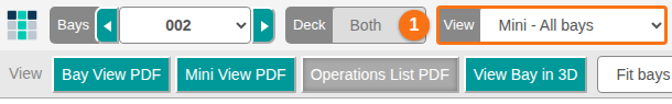 The View dropdown in the 2D Bay View top bar set to Mini - All bays