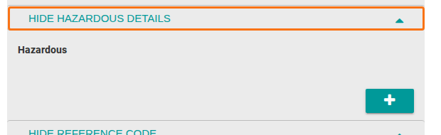 The Hazardous Details section of the Add Record pop up